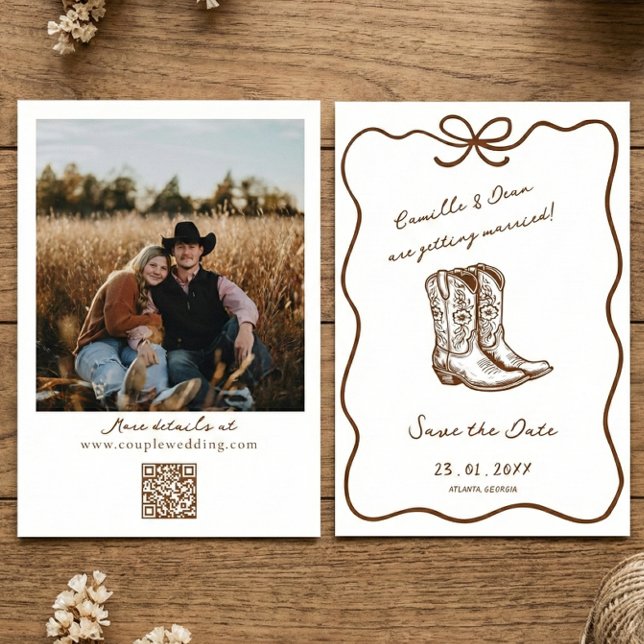 Convites Western Rustic boho photo QR Code Save the Date  I (Criador carregado)