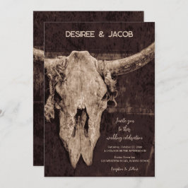 Convites Western Rustic Country Rodeo Bull Crânio