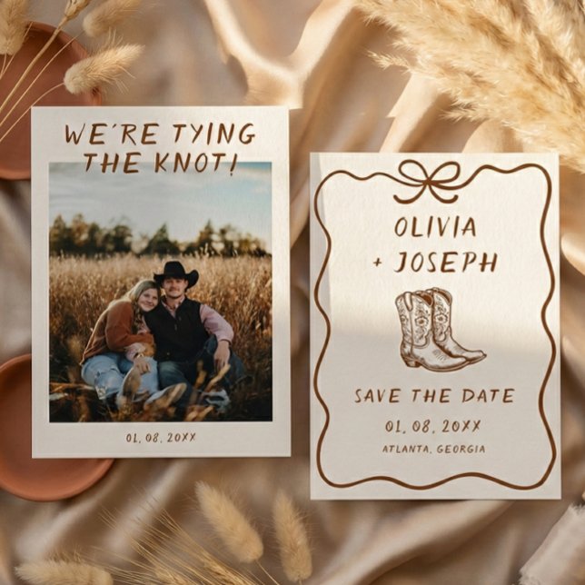 Convites Western Rustic Cowboy Boots Photo Save the Date (Criador carregado)