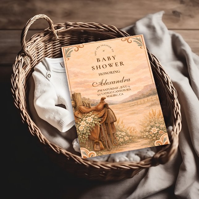Convites Western Saddle Wildflower Baby Shower (Criador carregado)