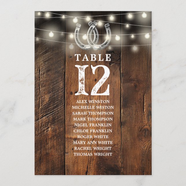 Convites Western String Lights Table Number Seating Chart (Frente)