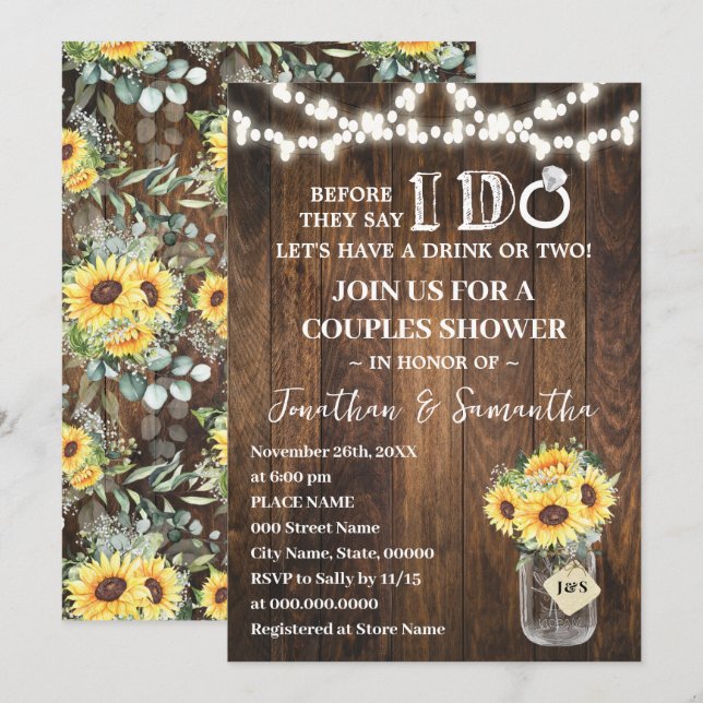 Convites Western Sunflowers Before I do Couples Shower (Frente/Verso)