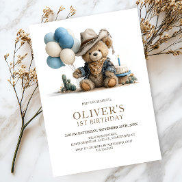 Convites Western Teddy Bear 1st Birthday Party Invitation