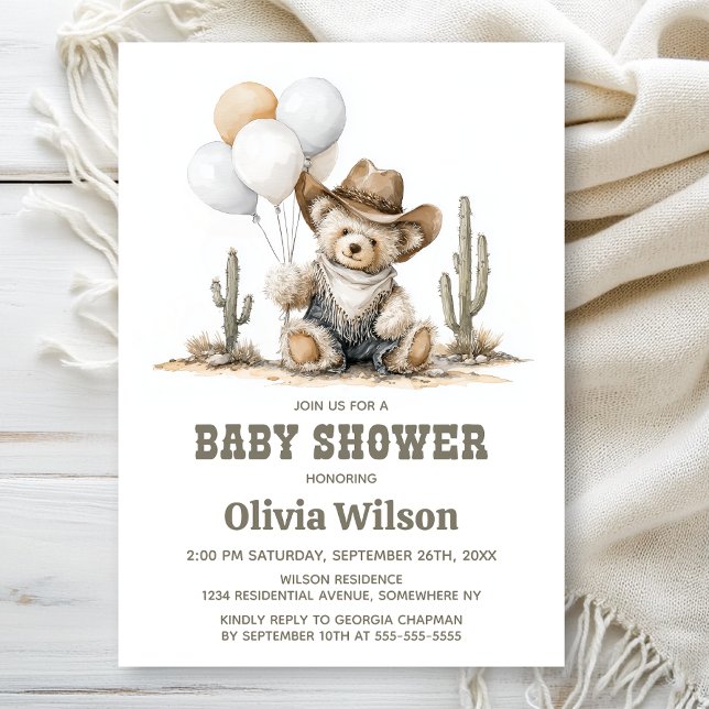 Convites Western Teddy Bear Baby Shower Invitation (Criador carregado)