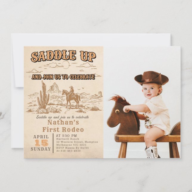 Convites Western Vintage Rodeo Birthday Invitation (Frente)