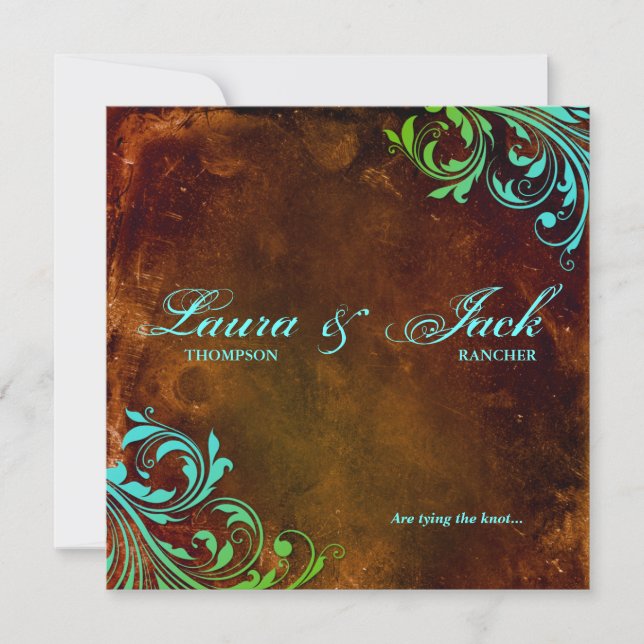 Convites Western Weditation Vintage Brown Blue (Frente)