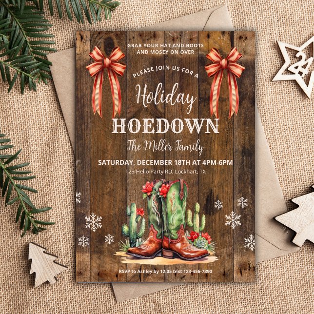 Convites Western Xmas, Holiday Hoedown Invite, Boots do Cow (Criador carregado)