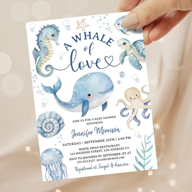 Convites Whale Baby Shower Boy Blue Ocean (Criador carregado)