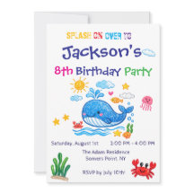 Whale Theme Summer Kids Birthday Invitation Card