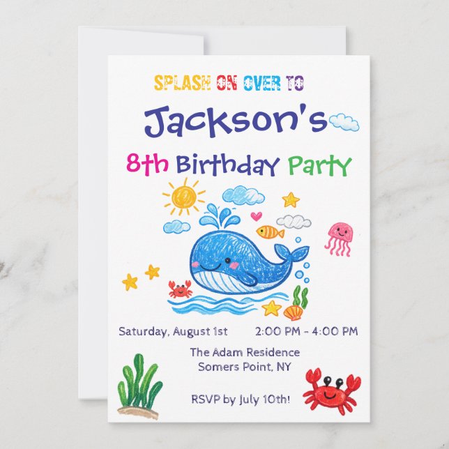 Convites Whale Theme Summer Kids Birthday Invitation Card (Frente)