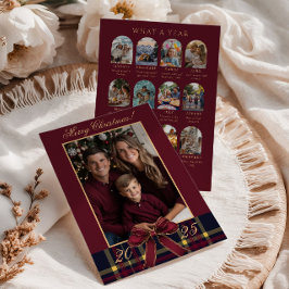 Convites What A Year family Photo Red Plaid Holiday Card