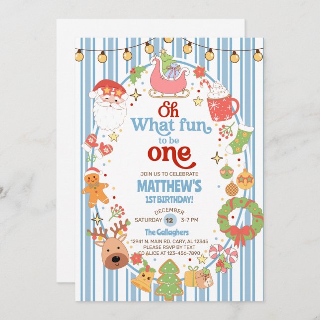 Convites What fun to be One boy 1st birthday invite. (Frente/Verso)