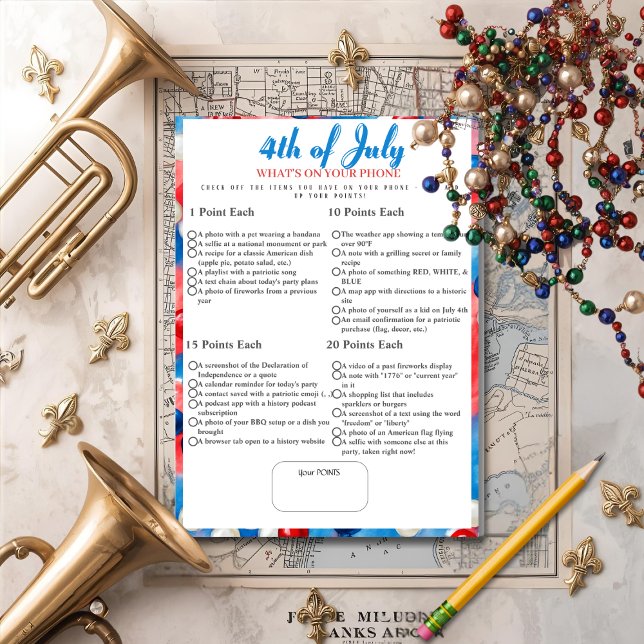 Convites What’s in Your Phone? 4th of July Game Beads card (What’s in Your Phone? 4th of July Game Beads card)