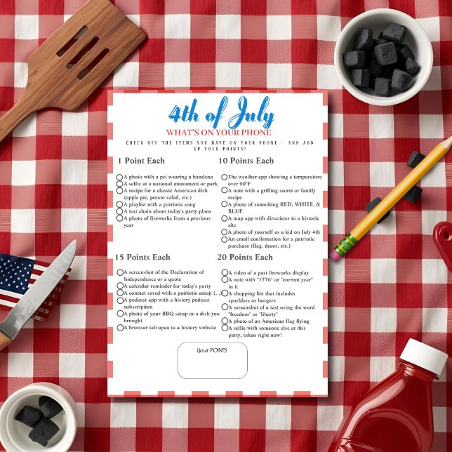 Convites What’s in Your Phone? 4th of July Game Red card (What’s in Your Phone? 4th of July Game Red card)