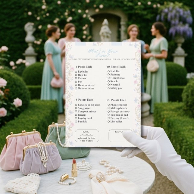 Convites What’s in Your Purse? Romantic Floral Game (What’s in Your Purse? Romantic Floral Game)