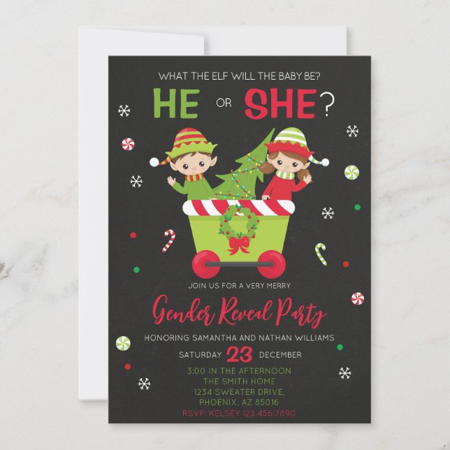 Convites What the Elf Will the Baby Be Gender Reveal (Frente)