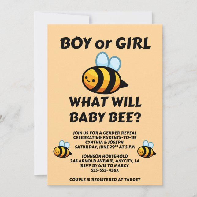 Convites What Will Baby Bee Gender Reveal  (Frente)