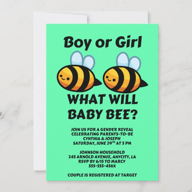 Convites What Will Baby Bee Gender Reveal (Frente)