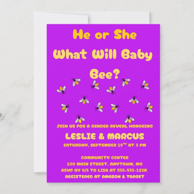 Convites What Will Baby Bee Gender Reveal (Frente)