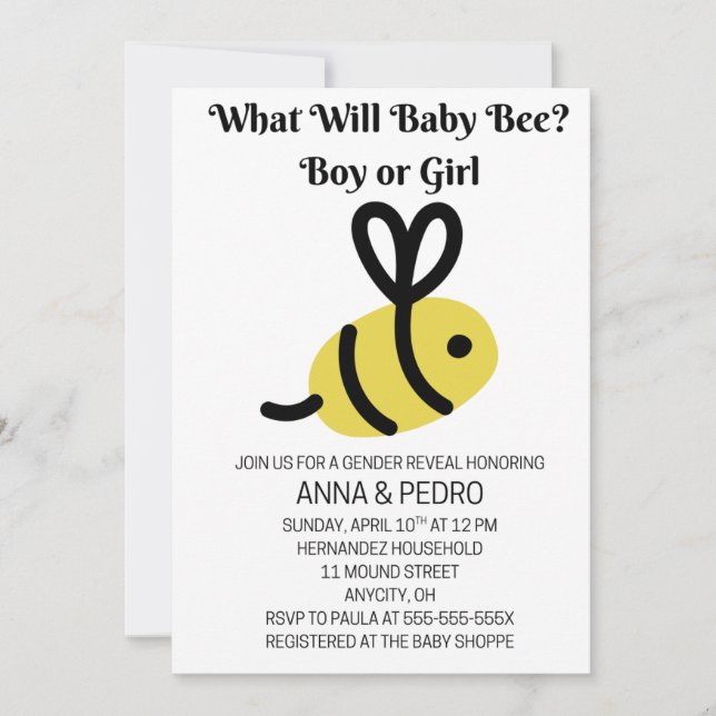 Convites What Will Baby Bee Gender Reveal (Frente)