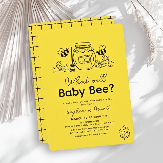 Convites What will Baby Bee? Hand-drawn Honey Gender Reveal (Criador carregado)