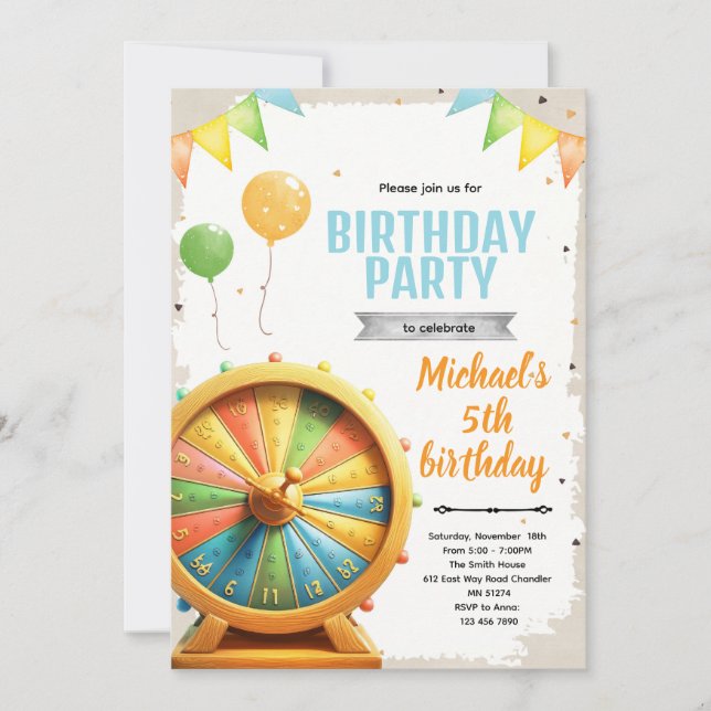 Convites Wheel of Fortune spin birthday Invitation (Frente)