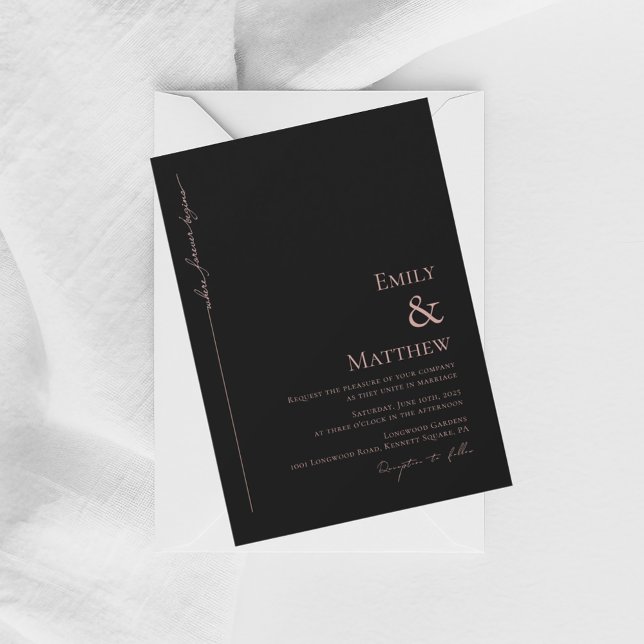 Convites Where Forever Begins Black Wedding Invitation (Criador carregado)