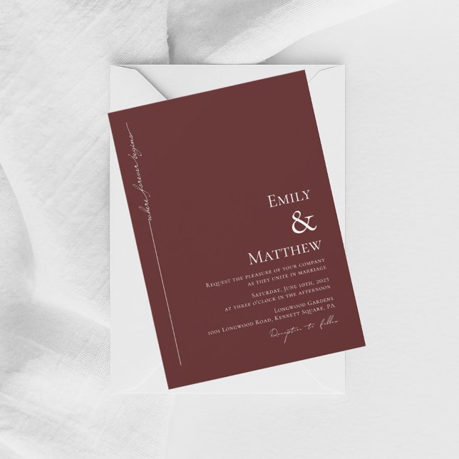 Convites Where Forever Begins Burgundy Wedding Invitation (Criador carregado)