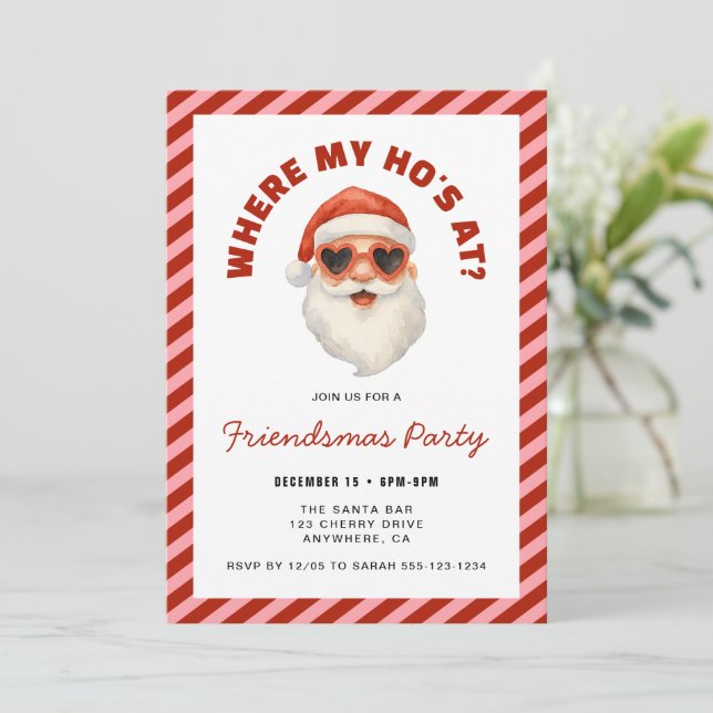 Convites Where My Hos At Santa Friendsmas Party (Em pé/Frente)