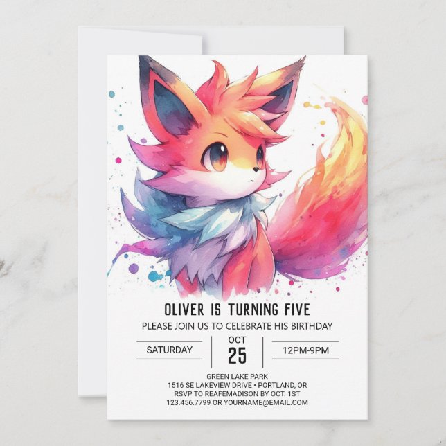 Convites Whimsable Editable Fox Birthday (Frente)