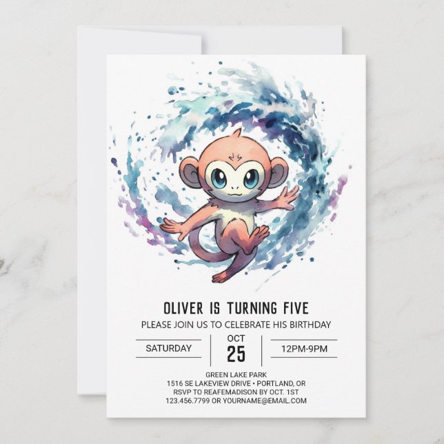 Convites Whimsable Editable Monkey Birthday (Frente)