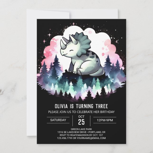 Convites Whimsic Chic Triceratops Aniversário (Frente)