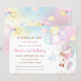 Convites Whimsic Cute Unicorn Balões Arco-Íris Aniversário