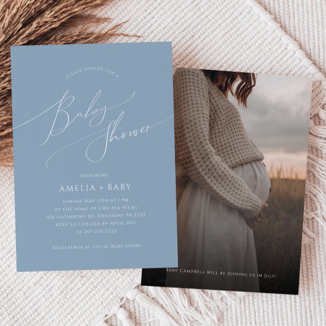 Convites Whimsic Dusty Blue | Chá de fraldas de fotos (Criador carregado)