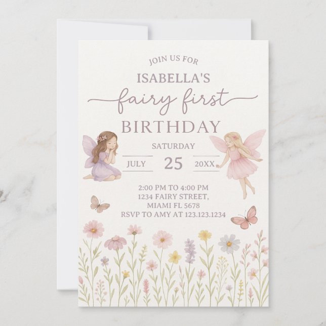 Convites Whimsic Fairy First Birthday Invite (Frente)