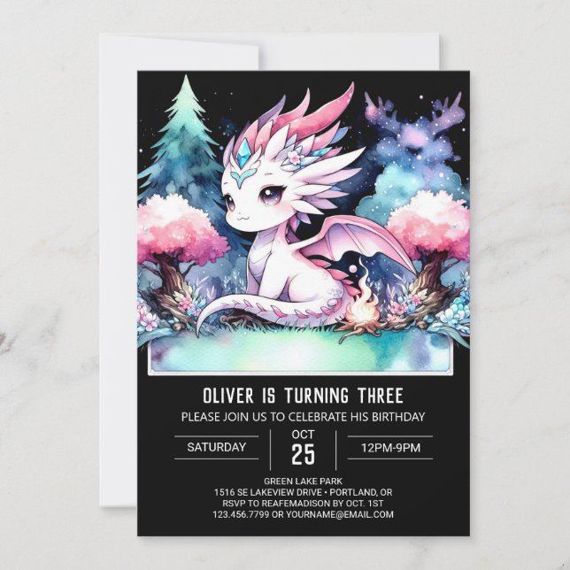 Convites Whimsic Fantasy Dragon Birthday (Frente)