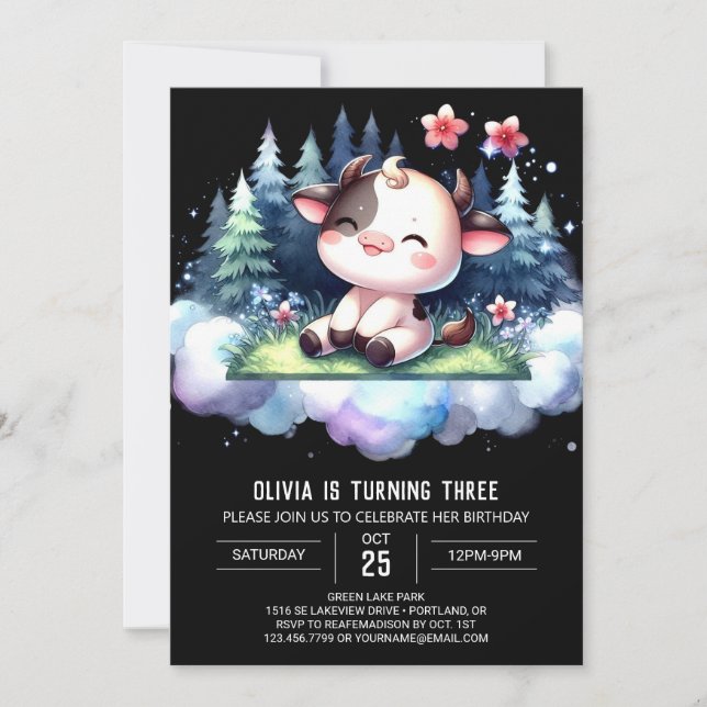 Convites Whimsic Online Cow Birthday (Frente)