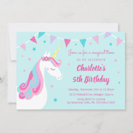 Convites Whimsic Rainbow Unicorn Aqua 5 Birthday
