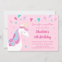 Whimsic Rainbow Unicorn Pink 5 Birthday