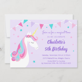 Convites Whimsic Rainbow Unicorn Purple 5 Birthday