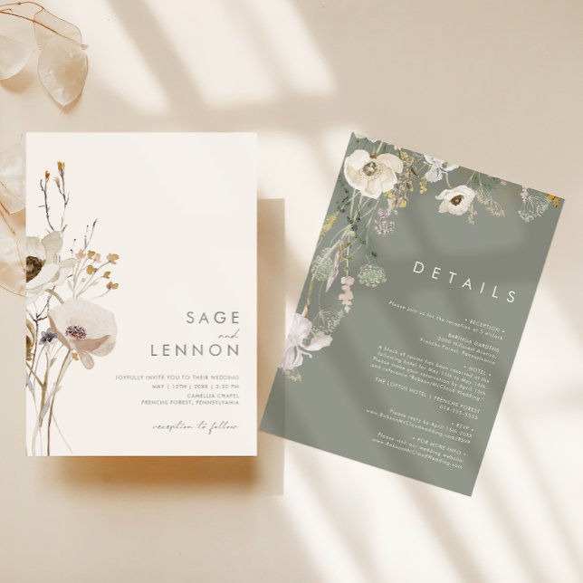 Convites Whimsic Wildflower | Ivory All In One Wedding (Criador carregado)