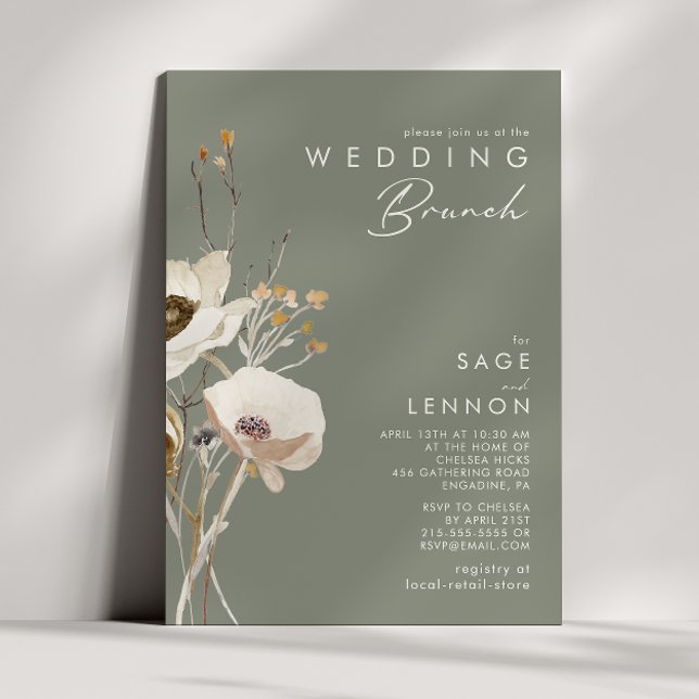 Convites Whimsic Wildflower | Sage Green Wedch Brunch (Criador carregado)