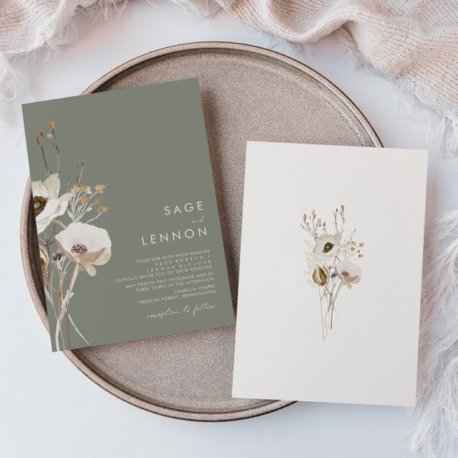 Convites Whimsic Wildflower | Sage Green Wedding (Criador carregado)