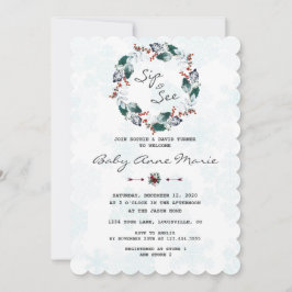 Convites Whimsic Winter Wreath Sip & See Chá de fraldas