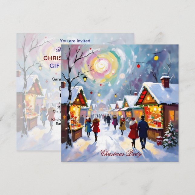 Convites Whimsical Abstract Holiday Market Christmas Party (Frente/Verso)