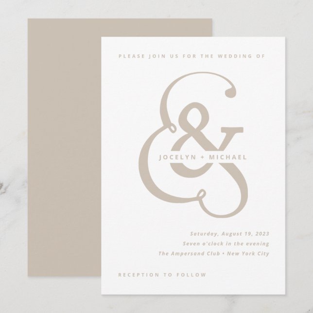 Convites Whimsical Ampersand | Casamento branco e bege (Frente/Verso)