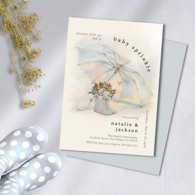 Convites Whimsical Aura Umbrella Floral Boots Baby Sprinkle (Whimsical Aura Umbrella Floral Boots Baby Sprinkle Invitation)