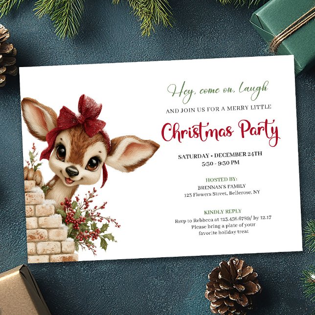 Convites Whimsical baby reindeer printable holiday invite (Whimsical baby reindeer printable holiday invite)
