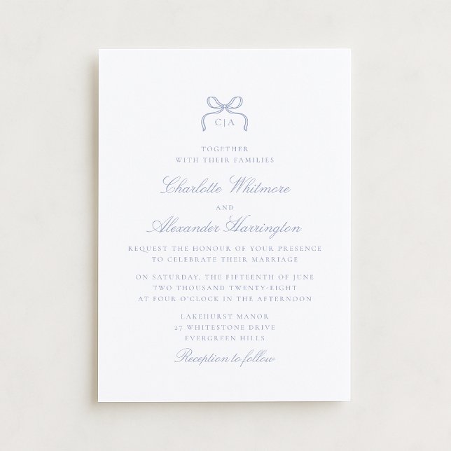 Convites Whimsical Blue Bow Wedding Invitation (Criador carregado)