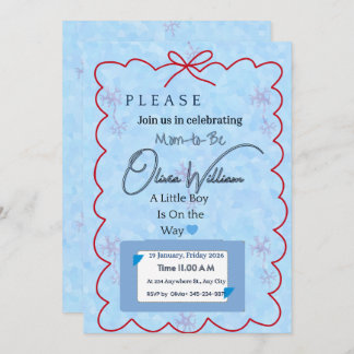 Convites Whimsical Blue & Scalloped Baby Shower Invitation 